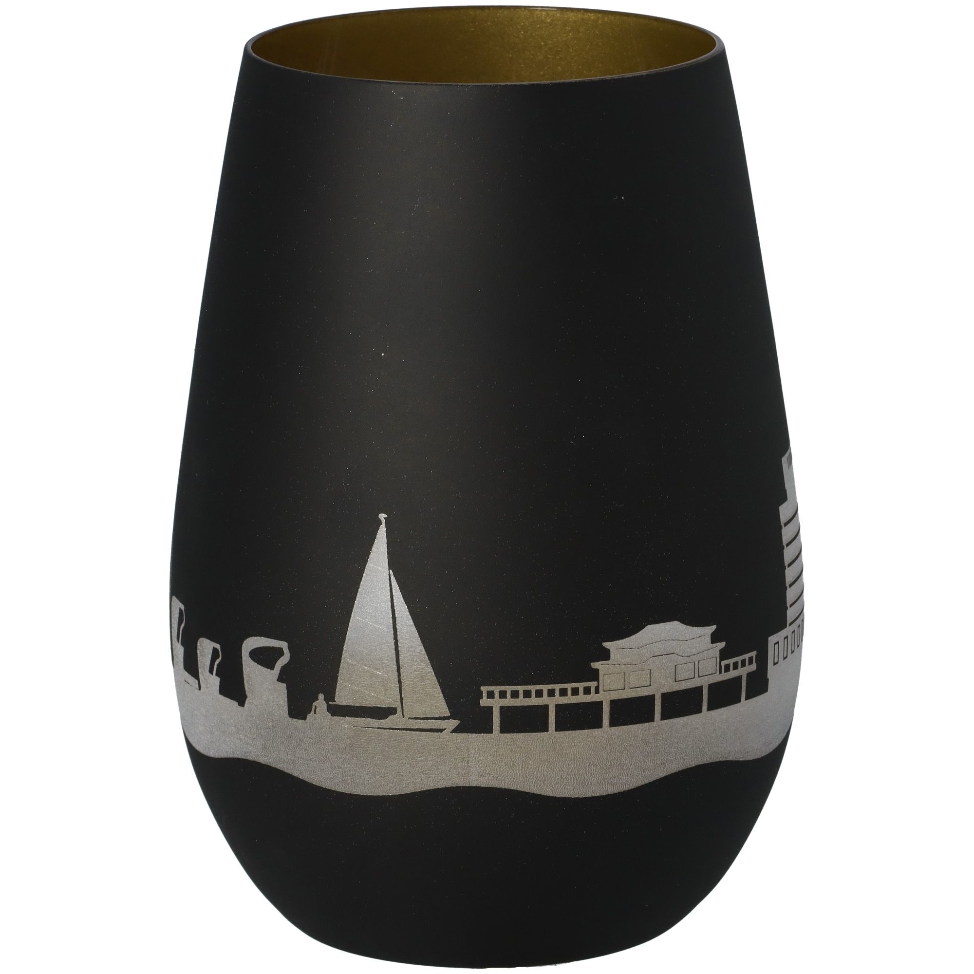 Windlicht Skyline Timmendorfer Strand Schwarz/Gold