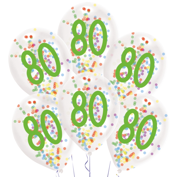 6 Konfettiballons "80", Bunt