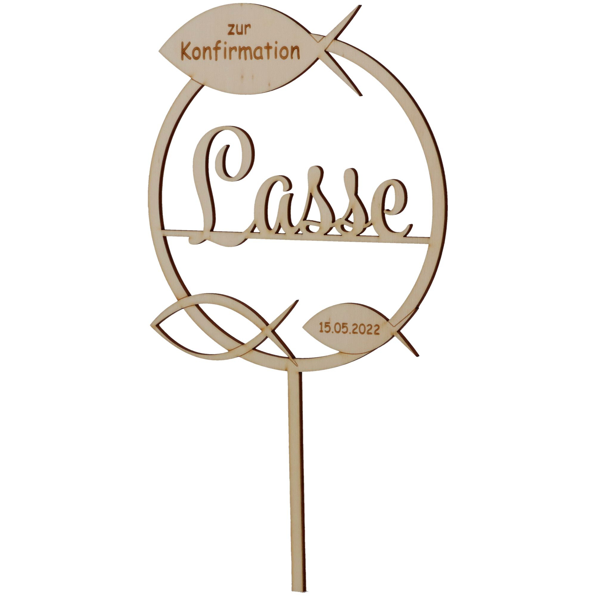 Cake Topper Konfirmation "Name & Datum" Holz