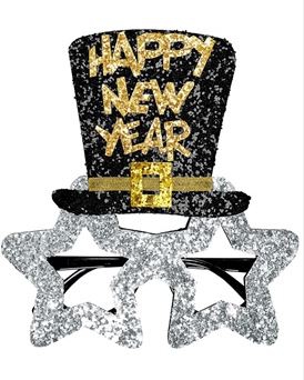 Brille " Happy New Year", Silber/Schwarz/Gold