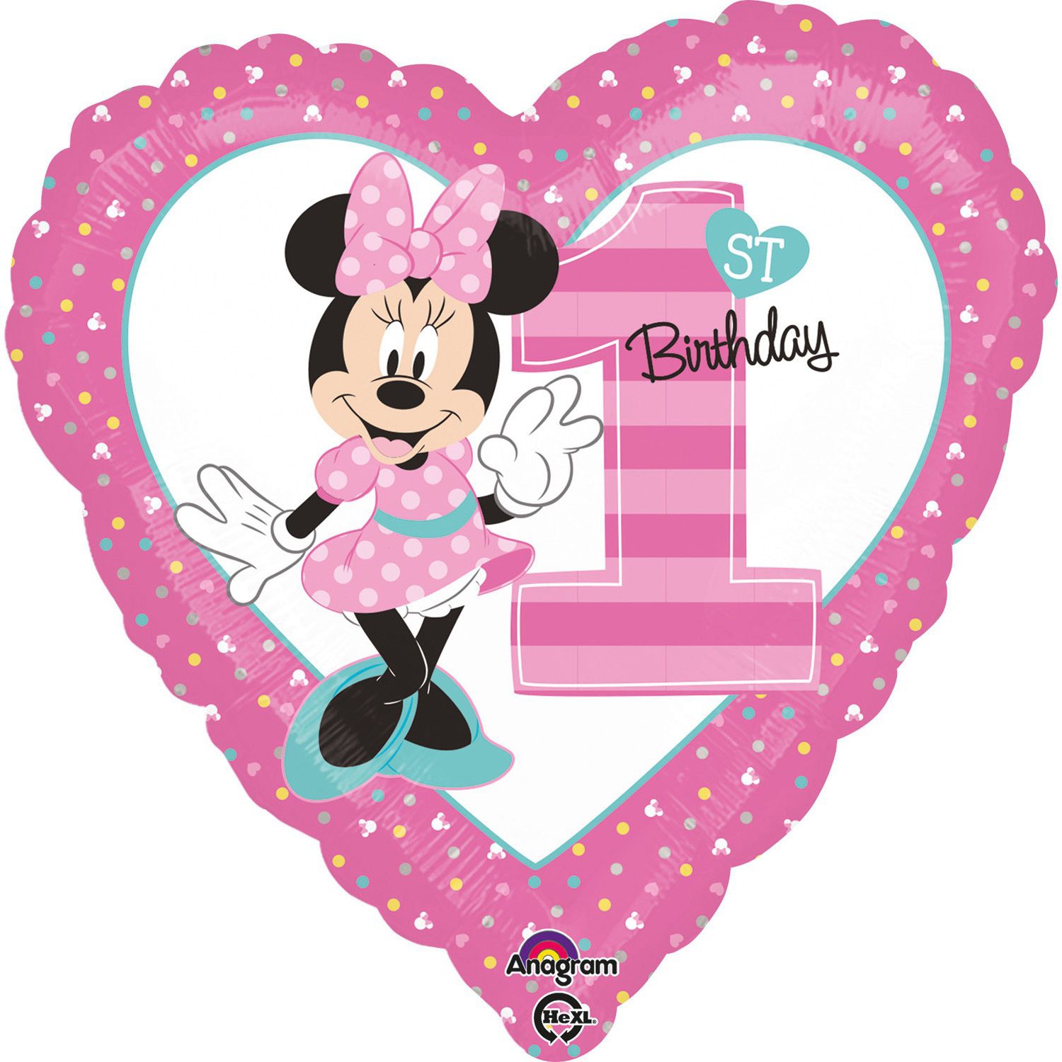 Folienballon Herz "Minnie" 1. Geburtstag 45cm