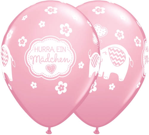 Qualatex Latexballon "Hurra, ein Mädchen" Rosa Ø 30cm