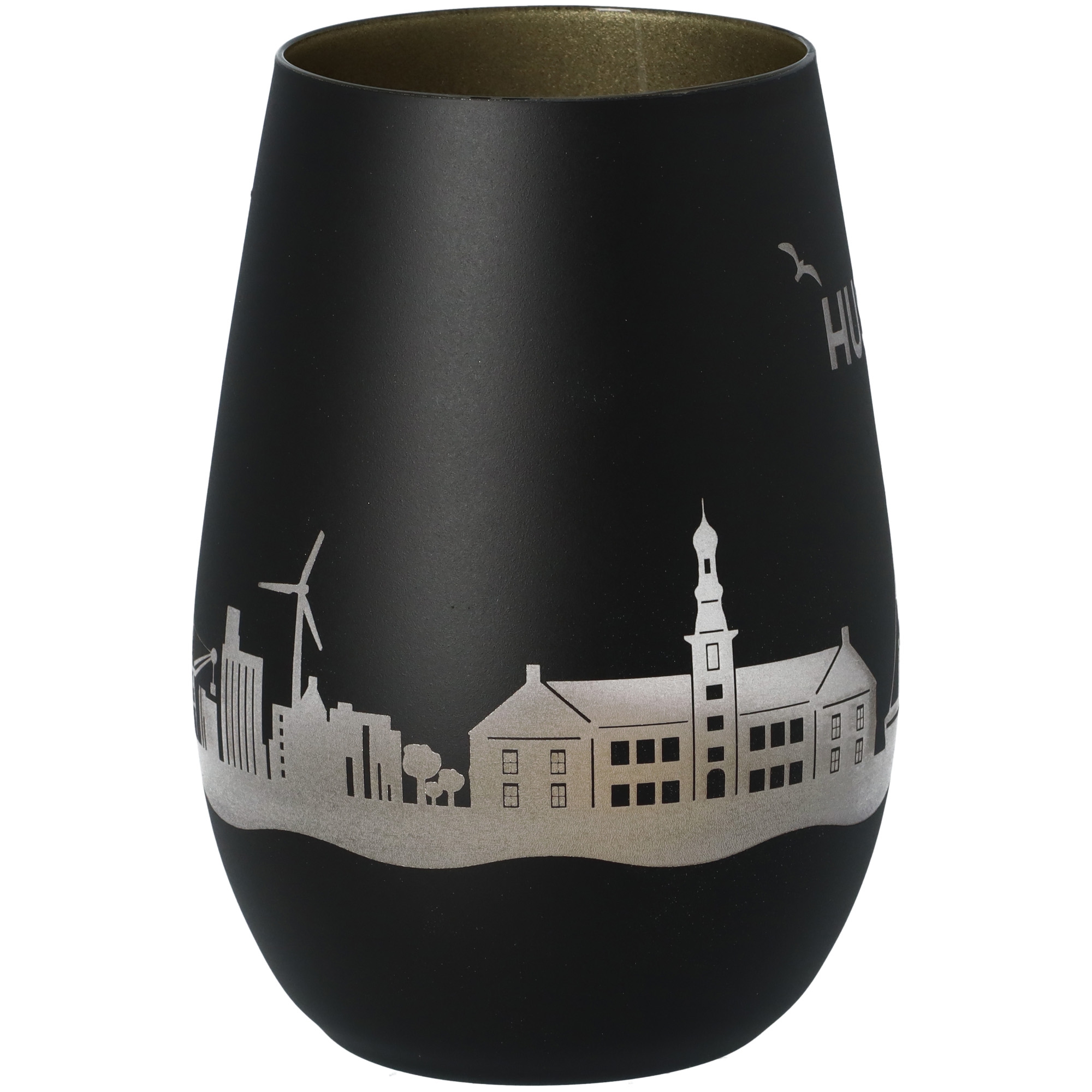 Windlicht Skyline Husum Schwarz/Gold