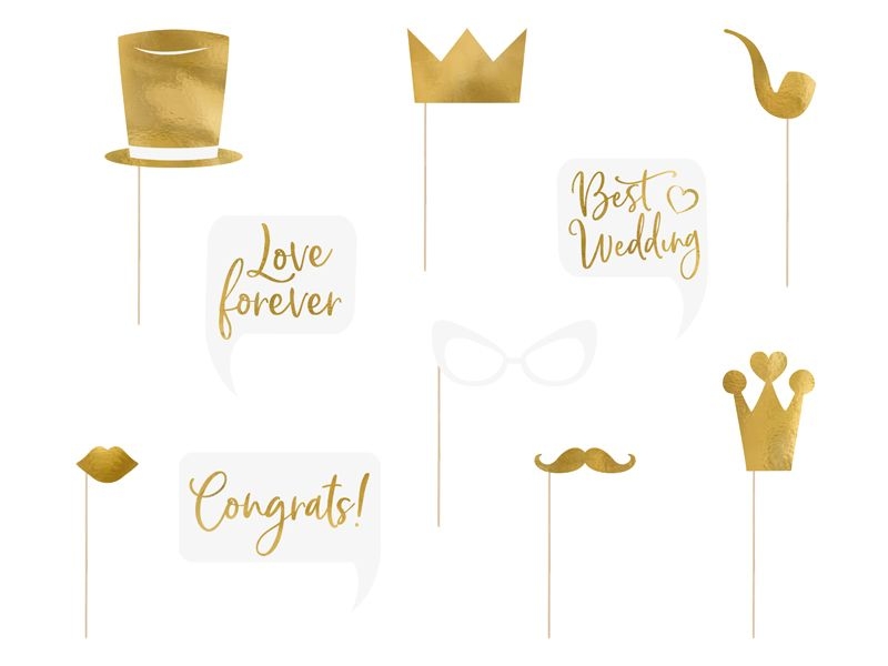 Photo Props-Set zur Hochzeit - 10 teilig, Gold