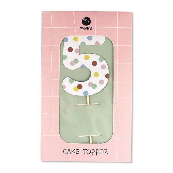 Cake Topper Zahl "5", bunte Punkte