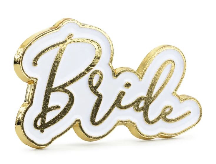 Pin "Bride", Weiß/Gold