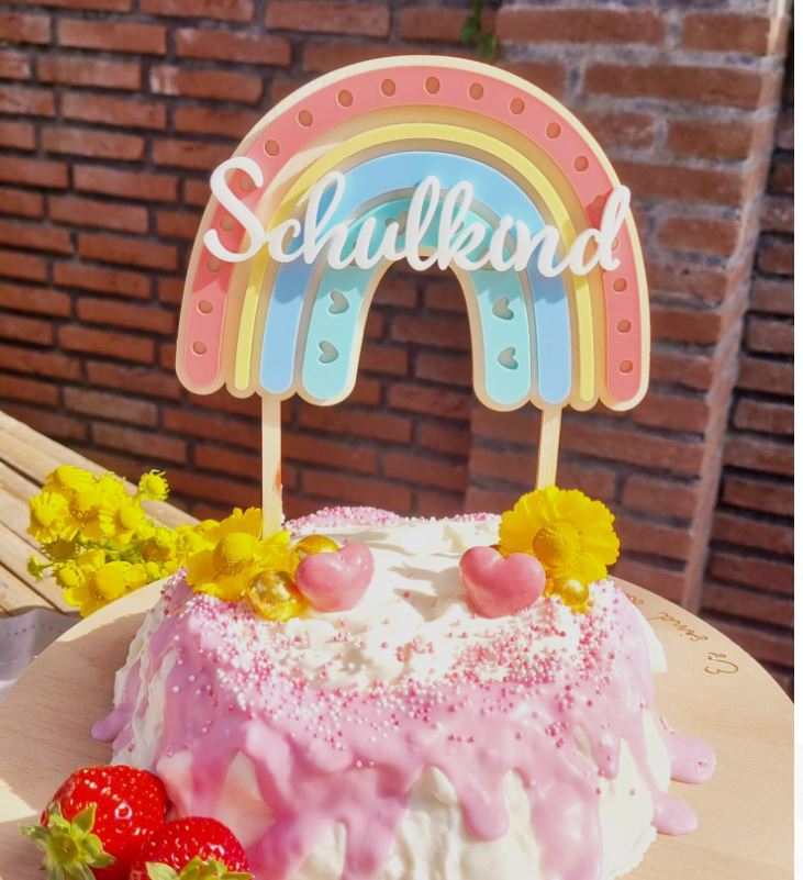 Cake Topper Regenbogen "Schulkind" Herz aus Holz & Acryl