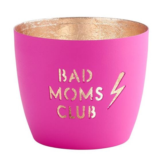 Madras Windlicht "Bad Moms Club", Neon Pink/Gold - M