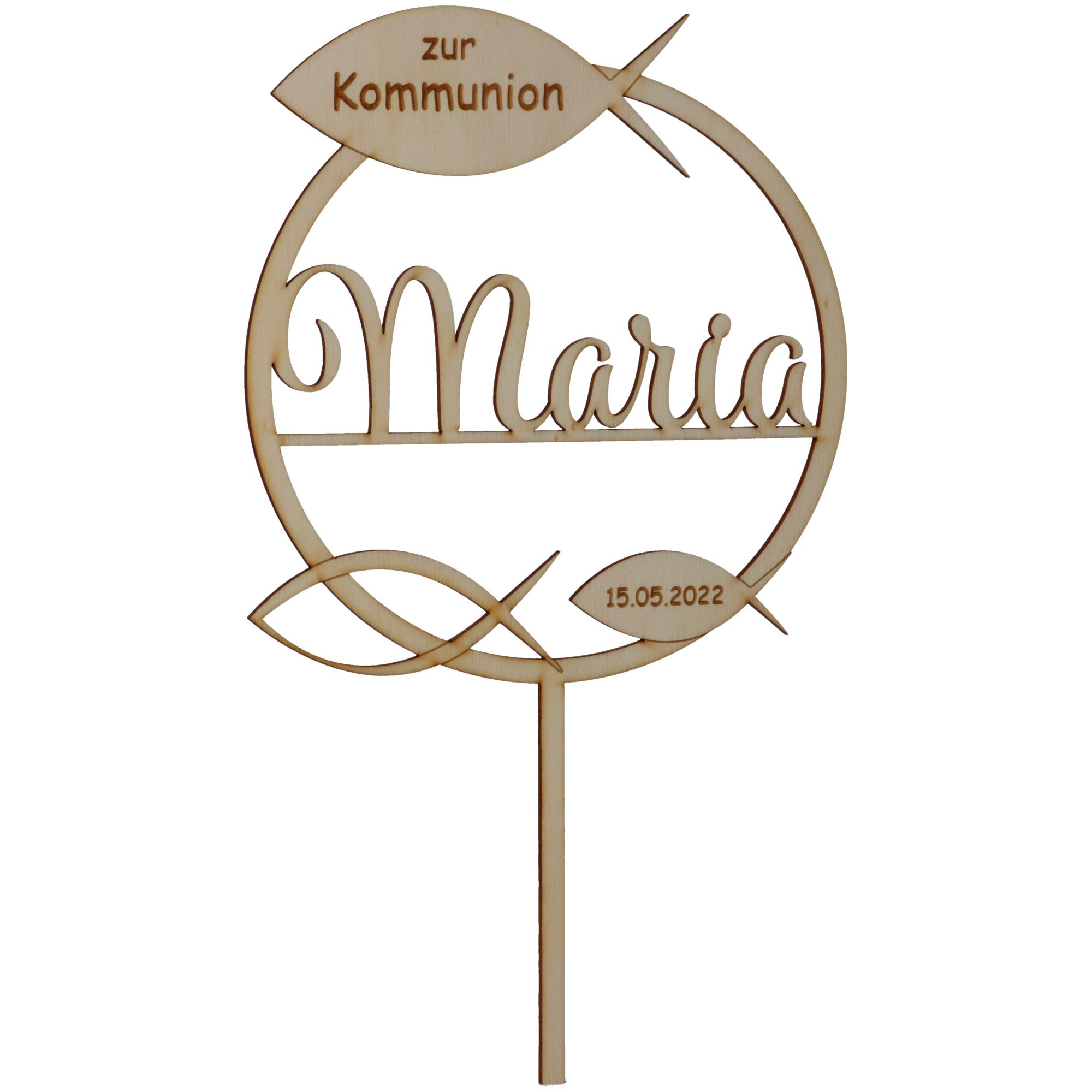 Cake Topper Kommunion "Name & Datum" Holz