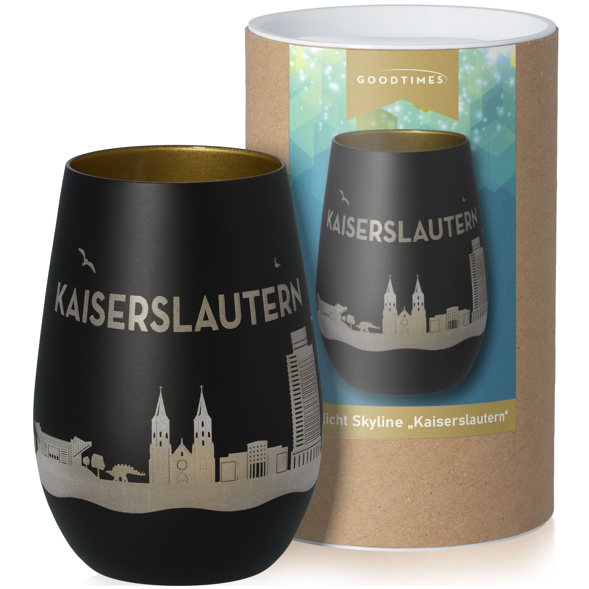 Windlicht Skyline Kaiserslautern Schwarz/Gold