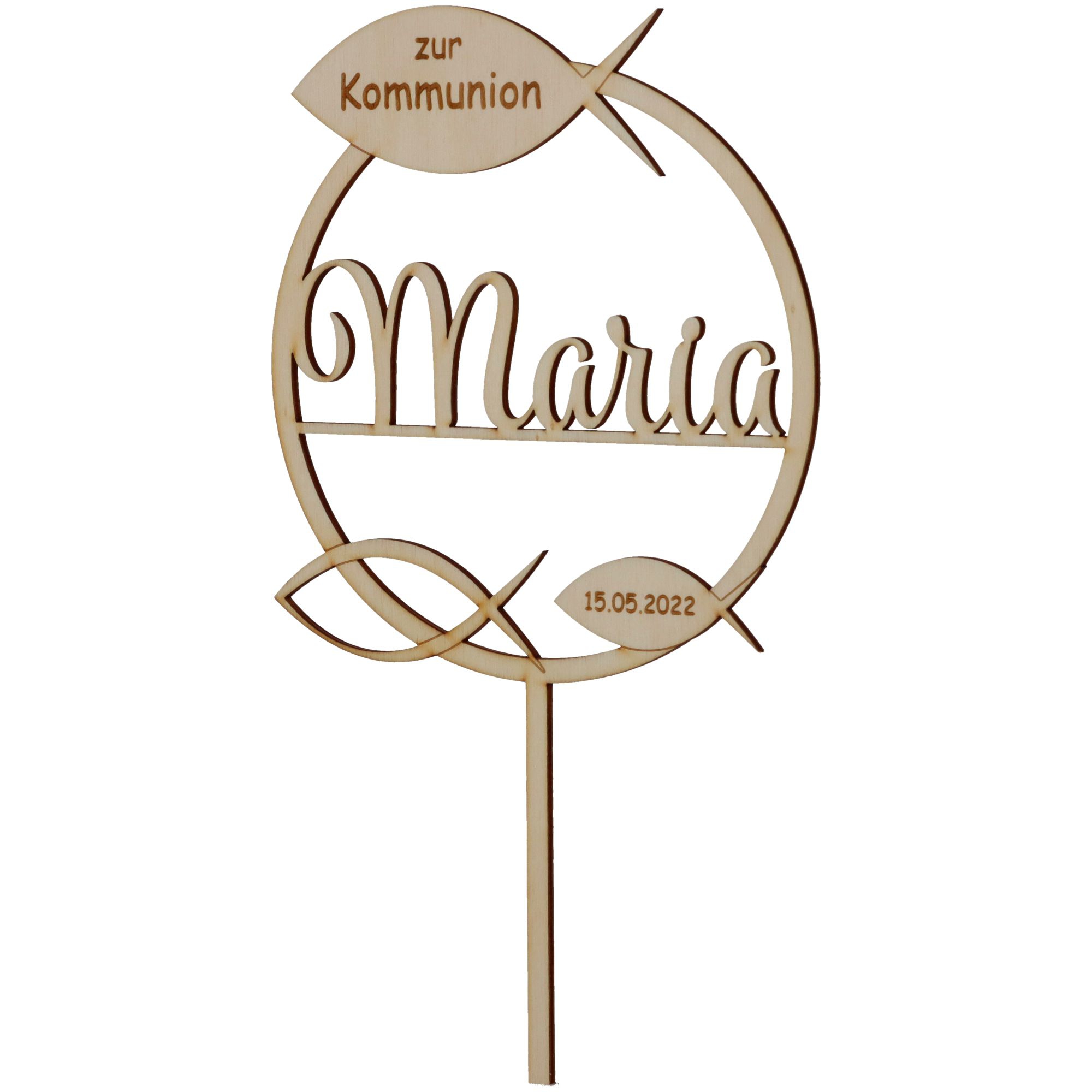 Cake Topper Kommunion "Name & Datum" Holz