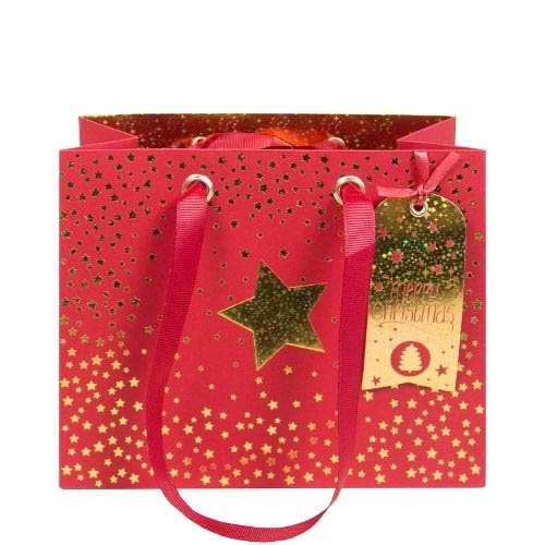 Rote Geschenktasche Merry Christmas mit goldenen Sternchen