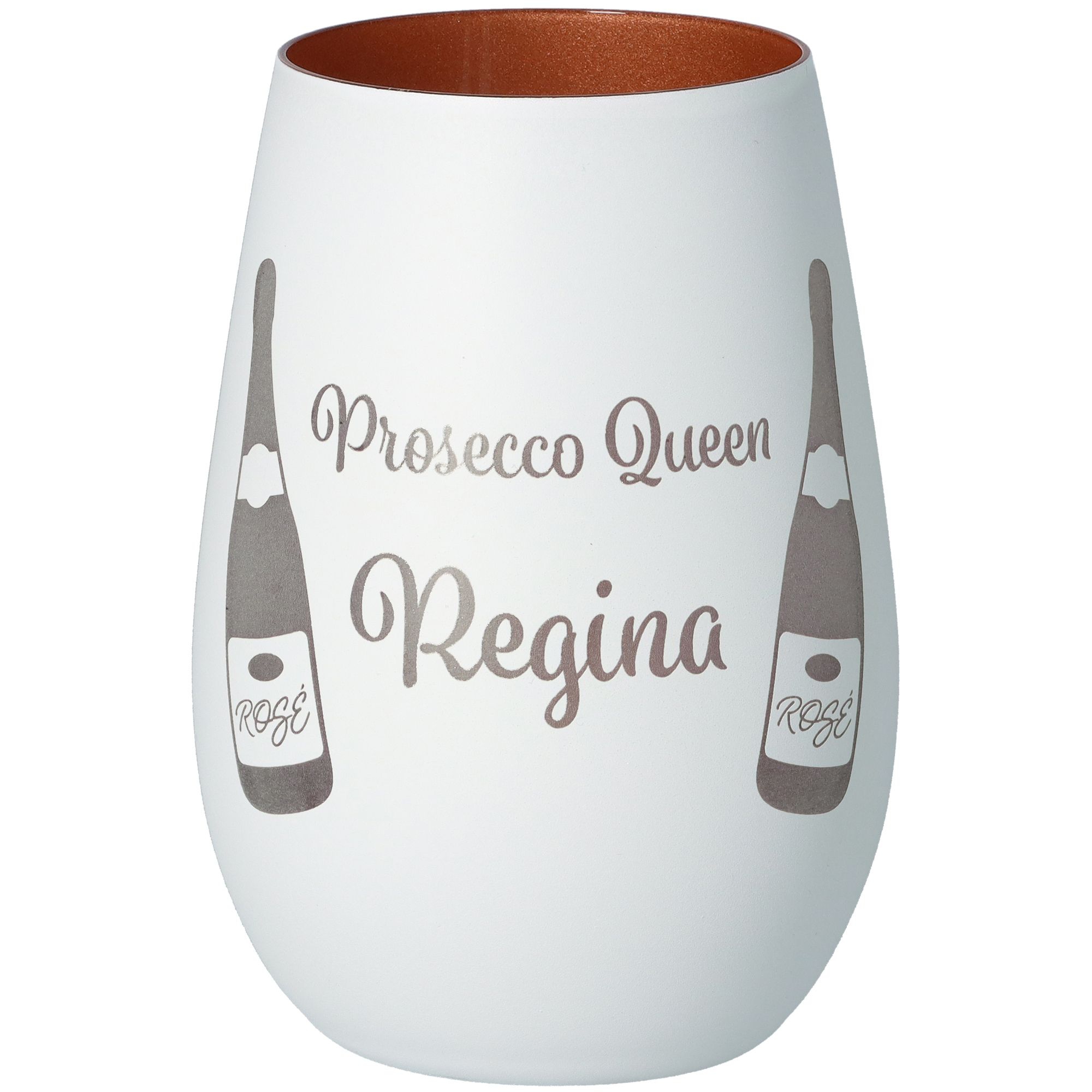 Windlicht Prosecco Queen "Name" Weiß/Bronze