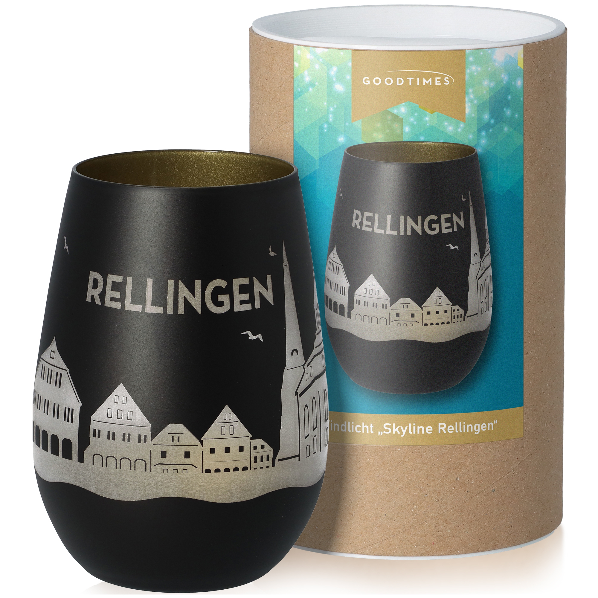 Windlicht Skyline Rellingen Schwarz/Gold