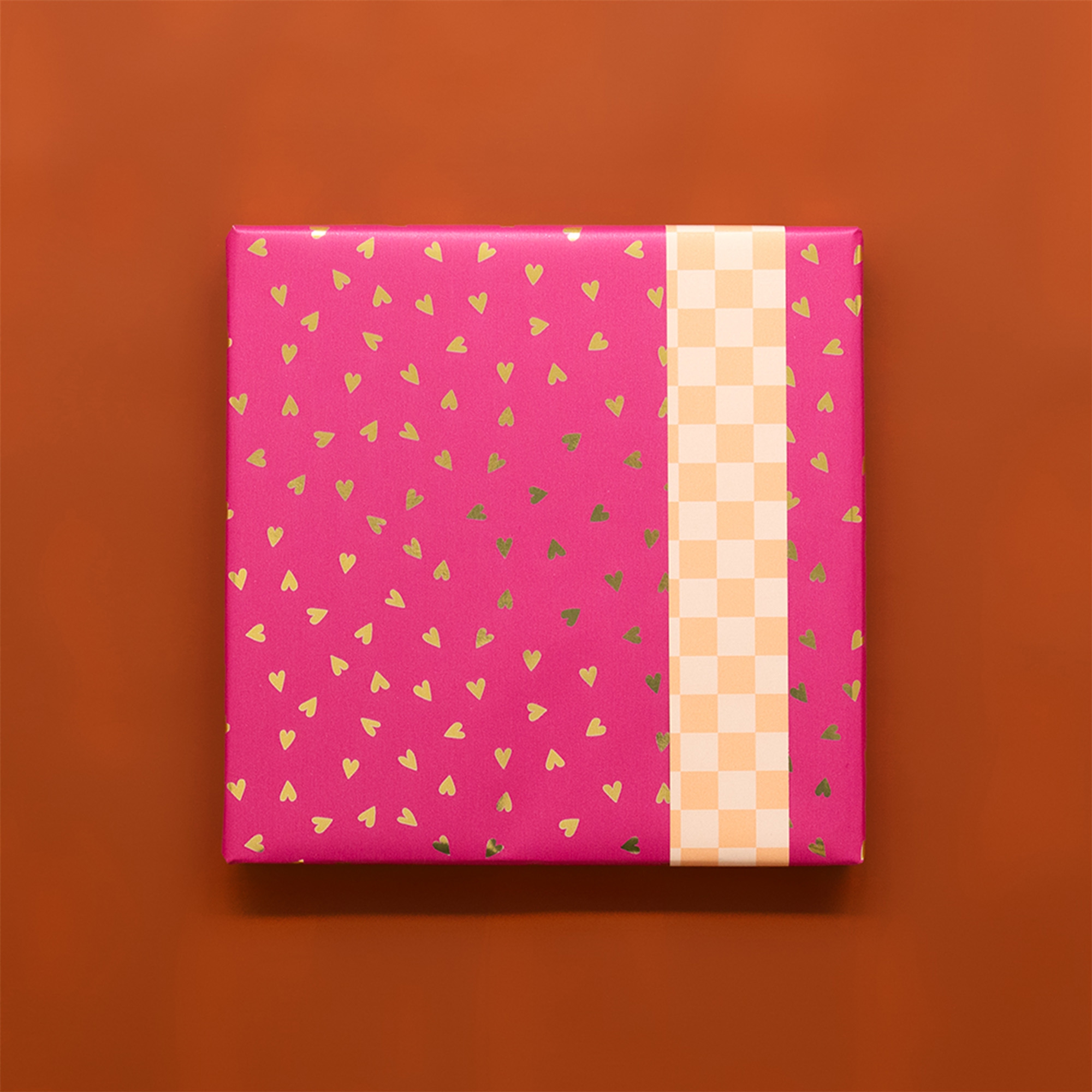 Geschenkpapier Pink "Goldene Herzen" 3 m