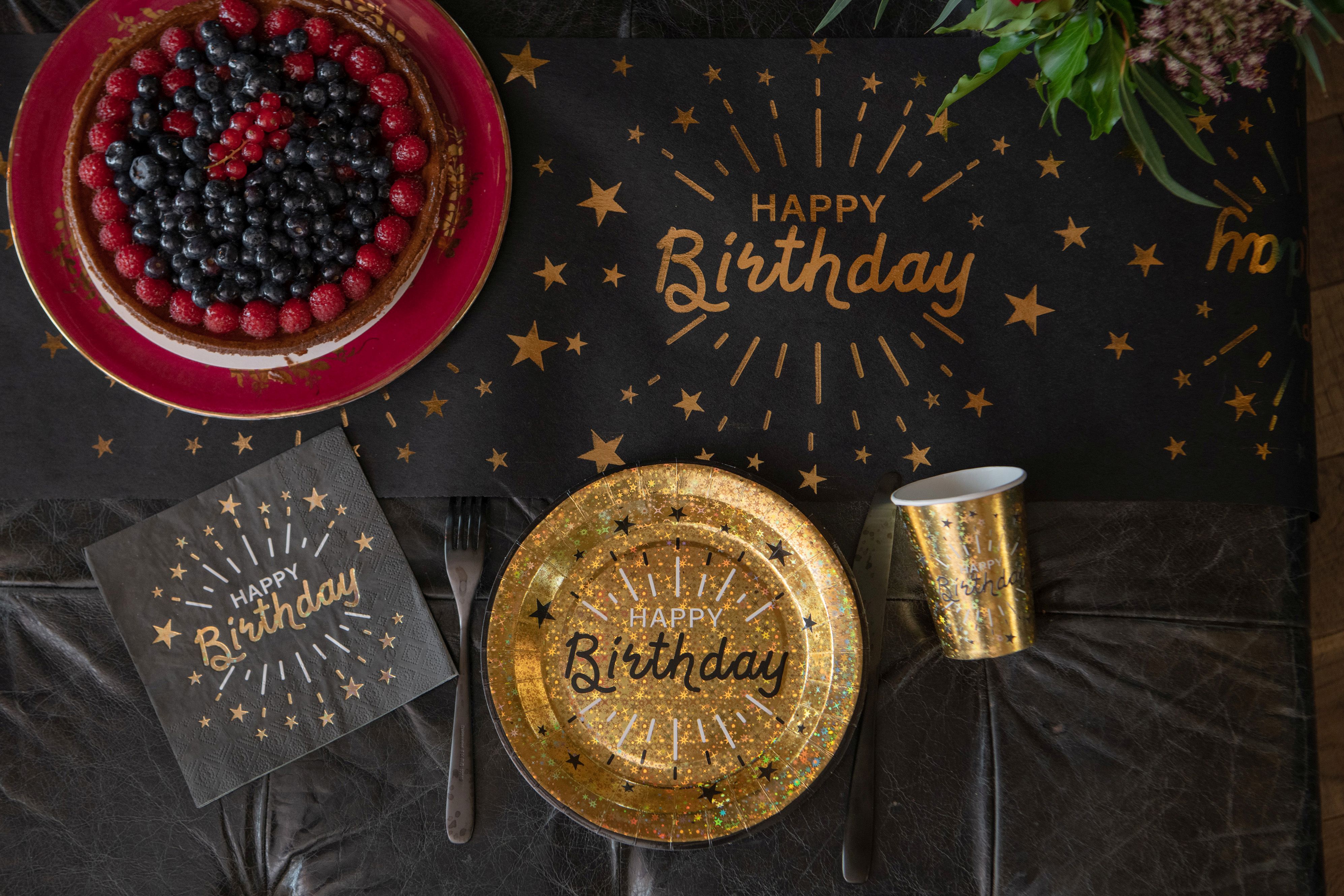 10 Servietten "Happy Birthday", Schwarz/Gold