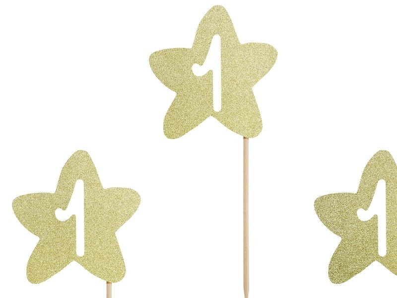 6 Cake Topper "Sterne" zum 1. Geburtstag, gold