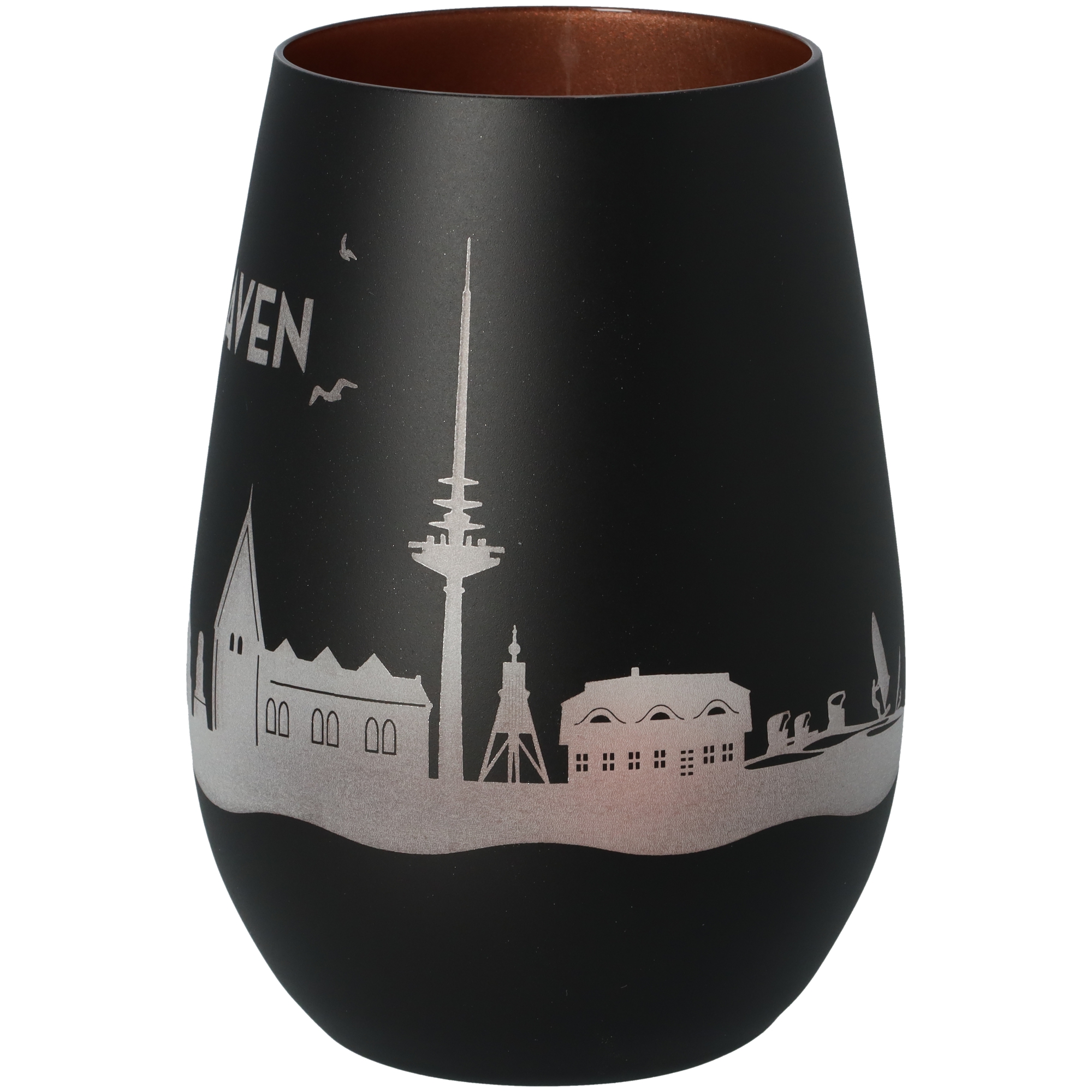 Windlicht Skyline Cuxhaven Schwarz/Bronze