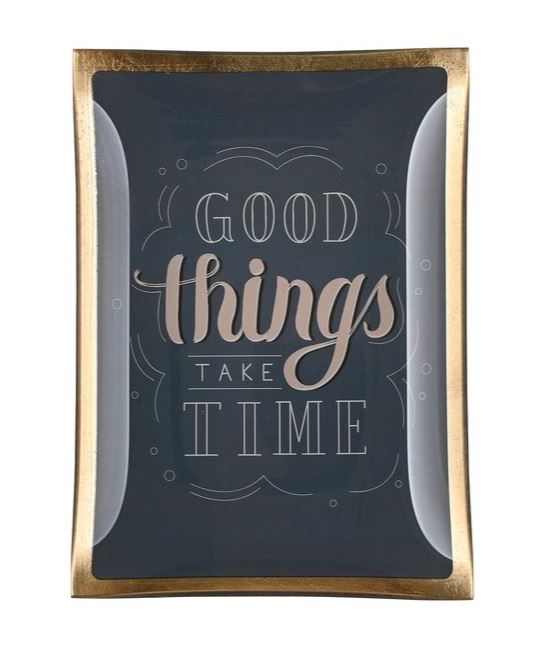 Glasteller "Good things take time", Grau/Gold - M