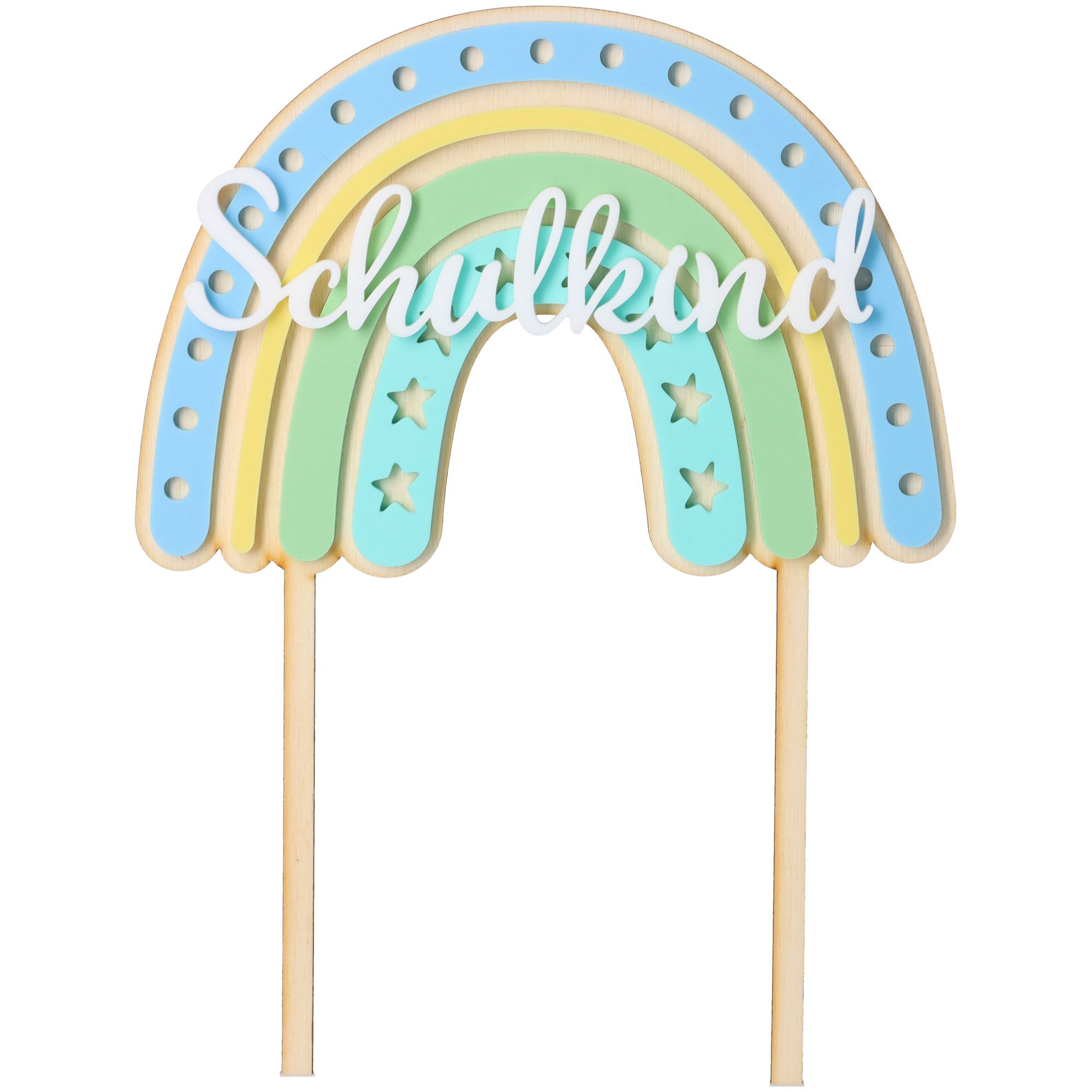 Cake Topper Regenbogen "Schulkind" Stern aus Holz & Acryl