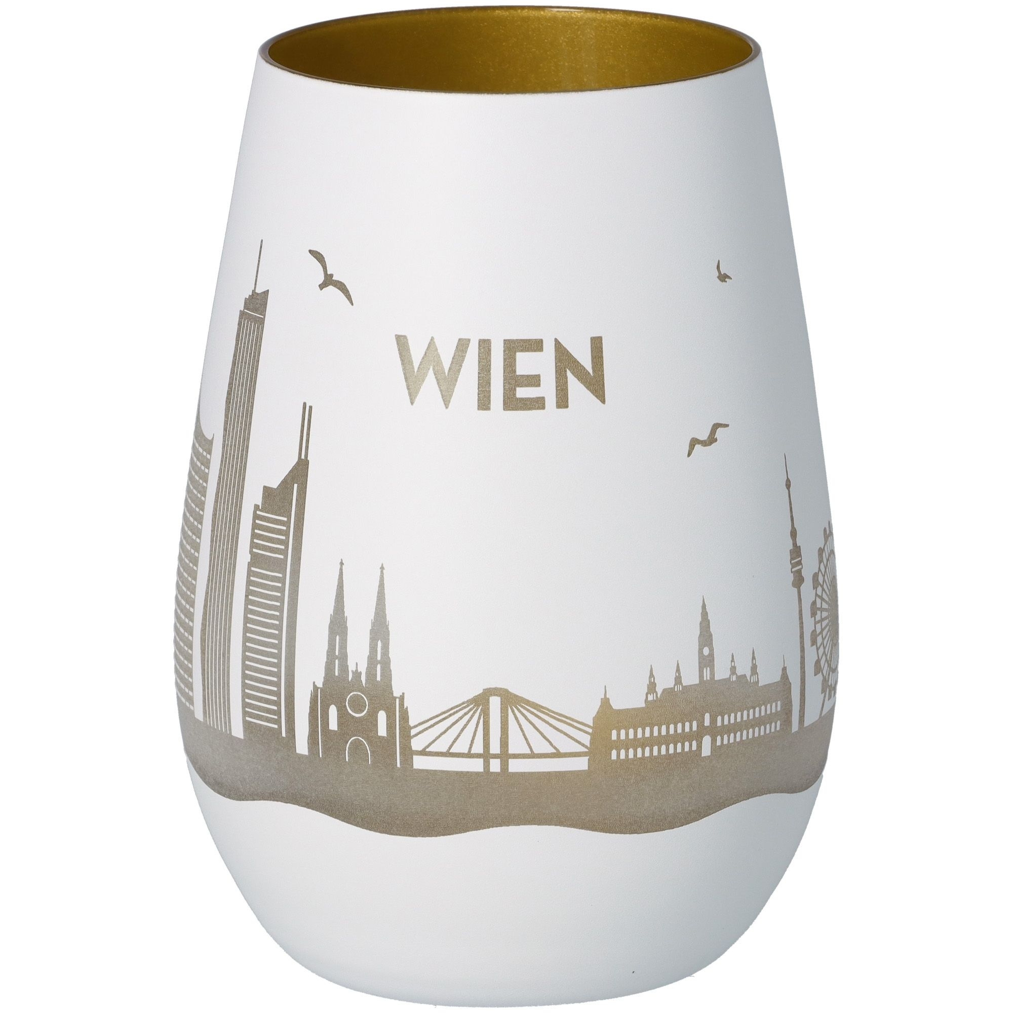 Windlicht Skyline Wien Weiß/Gold