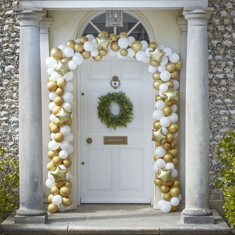 DIY Ballongirlande für die Tür zum Selberbauen "Weihnachtssterne", Gold/Weiß