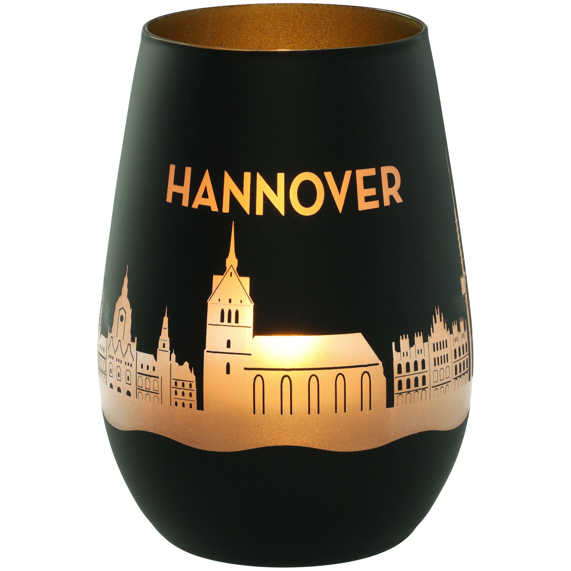 Windlicht Skyline Hannover Schwarz/Gold