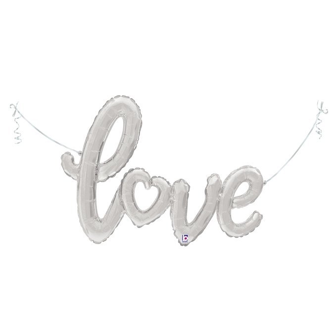 Folienballon-Girlande Script Love mit Herzchen Silber