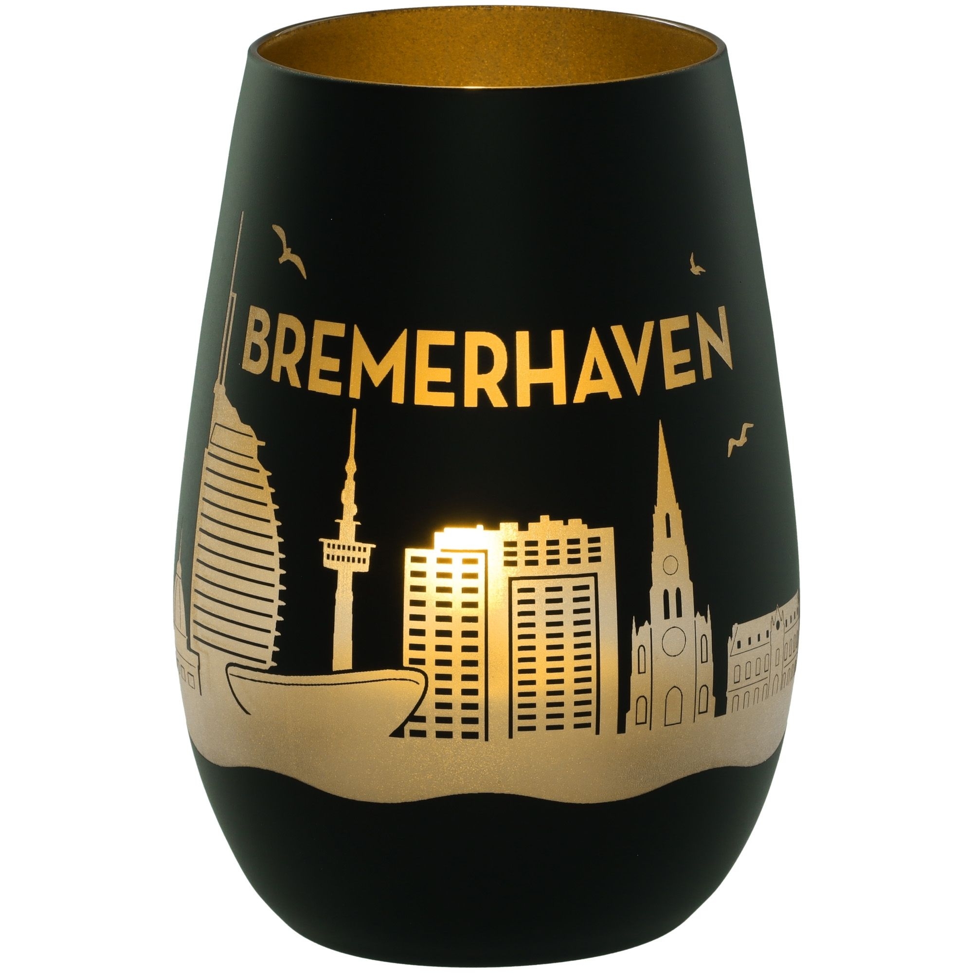 Windlicht Skyline Bremerhaven Schwarz/Gold