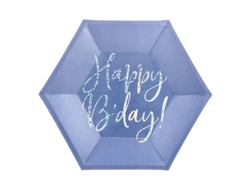 6 Pappteller "Happy Birthday" - Blau/Silber