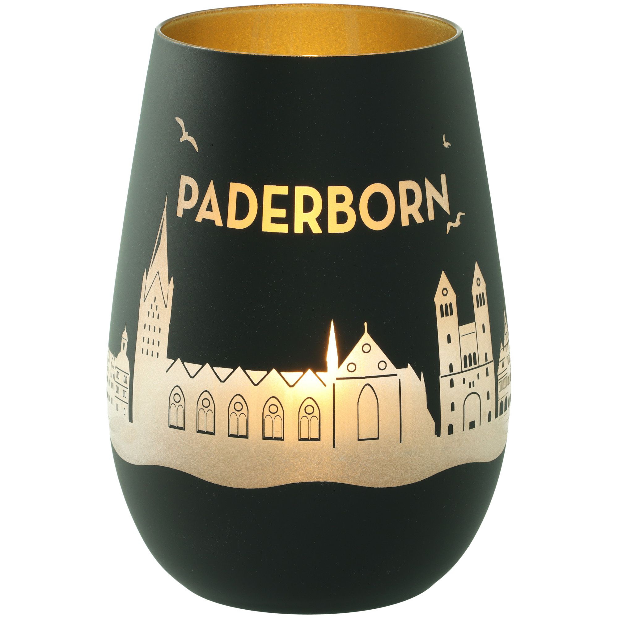 Windlicht Skyline Paderborn Schwarz/Gold