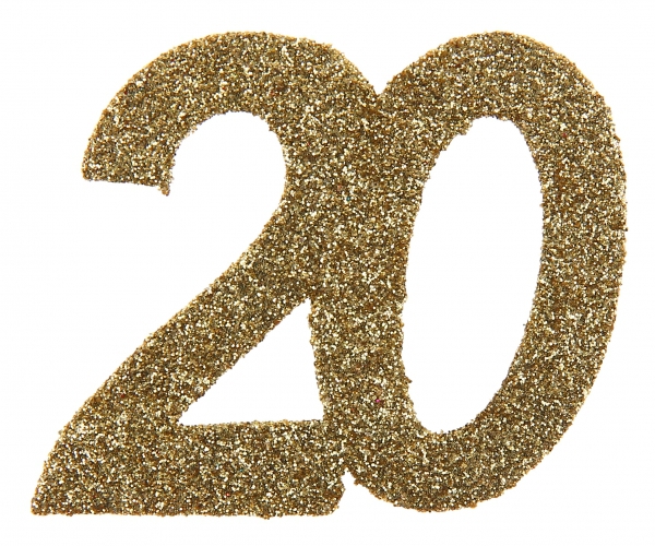 Glitzerkonfetti "20", Gold, 6 Teile