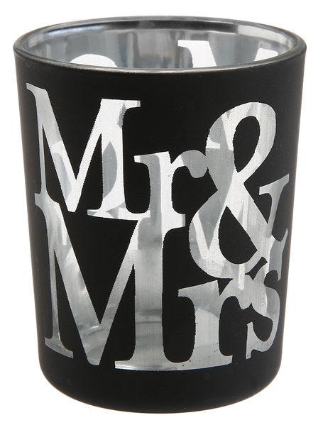 2 Teelichtgläser "Mr & Mrs" Schwarz