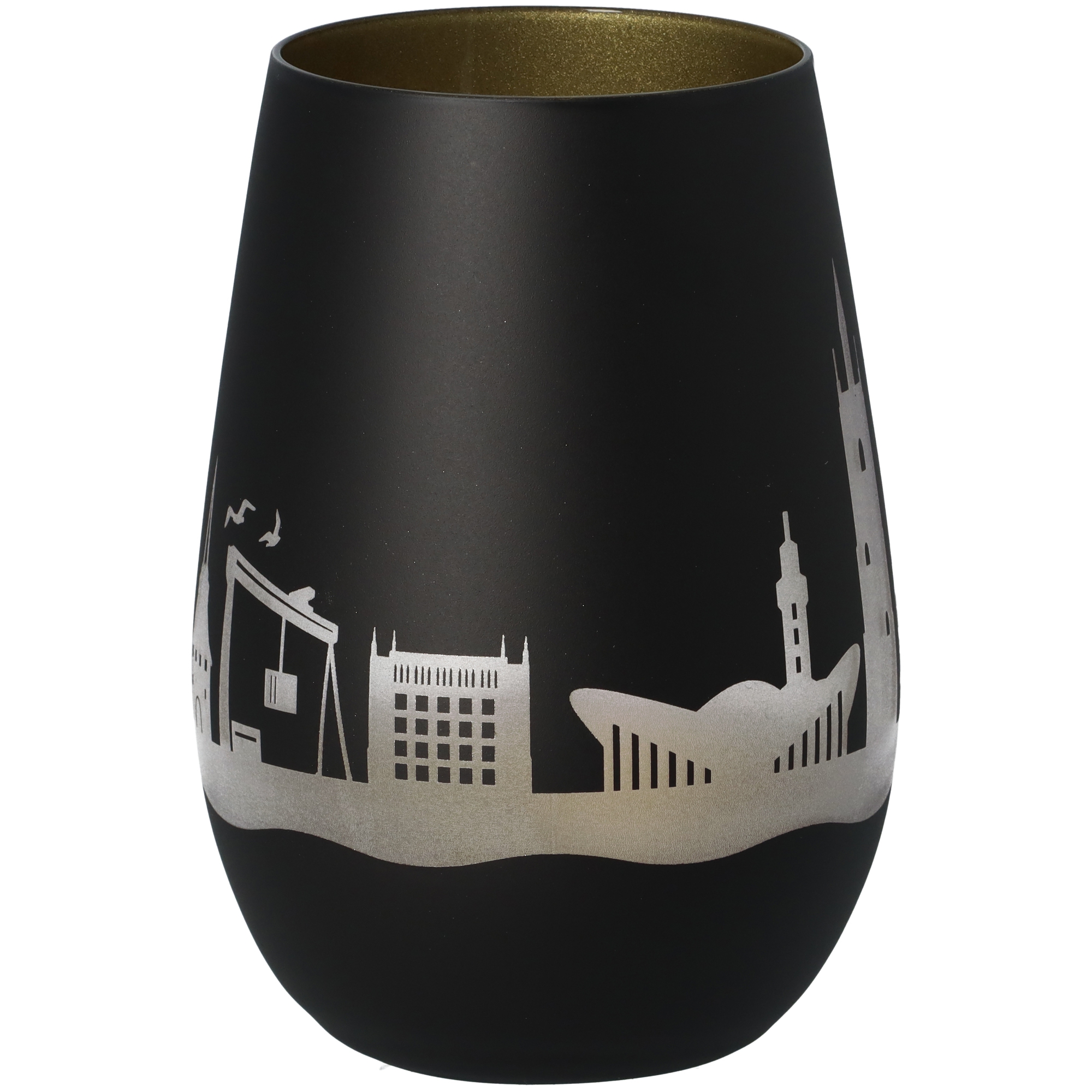 Windlicht Skyline Rostock Schwarz/Gold