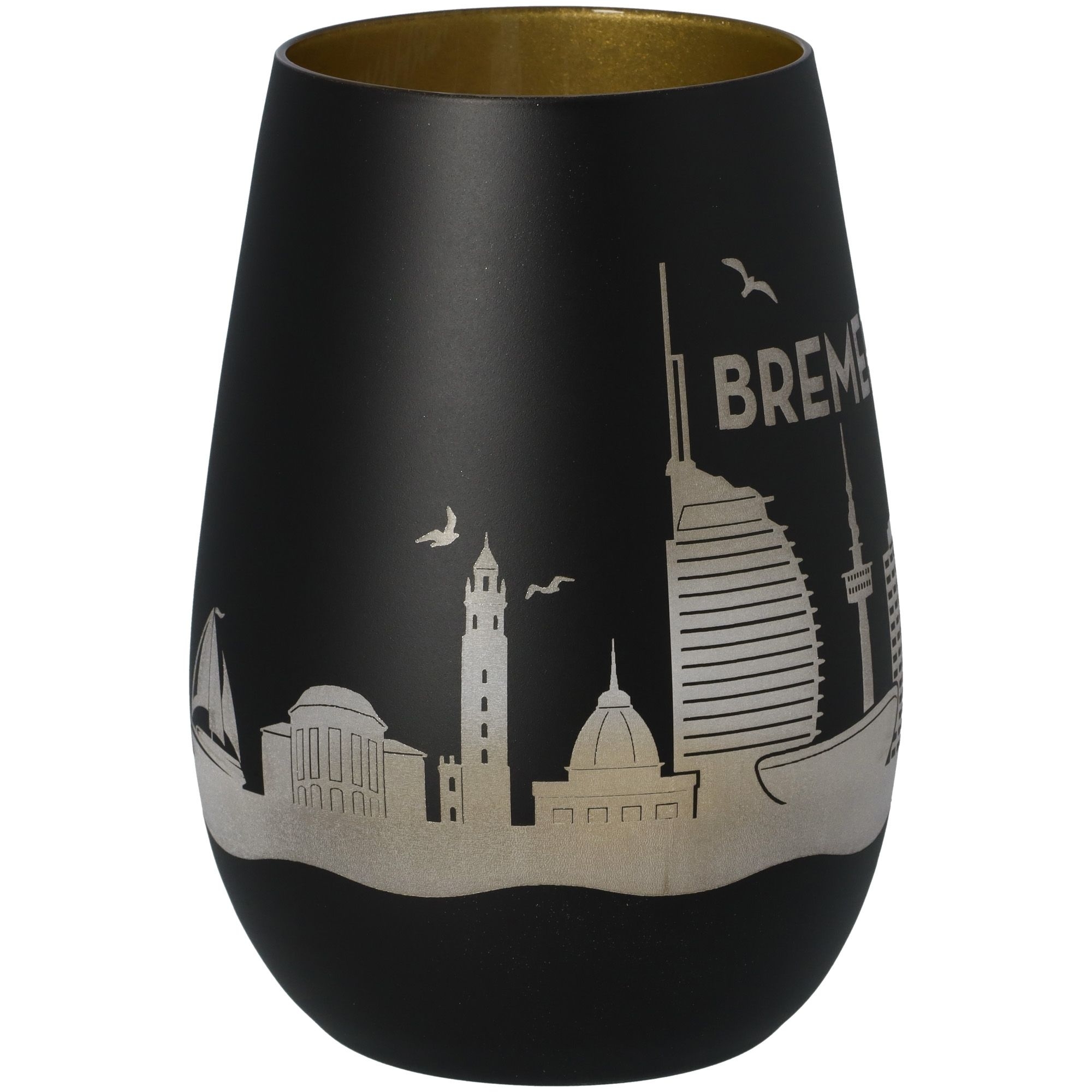 Windlicht Skyline Bremerhaven Schwarz/Gold