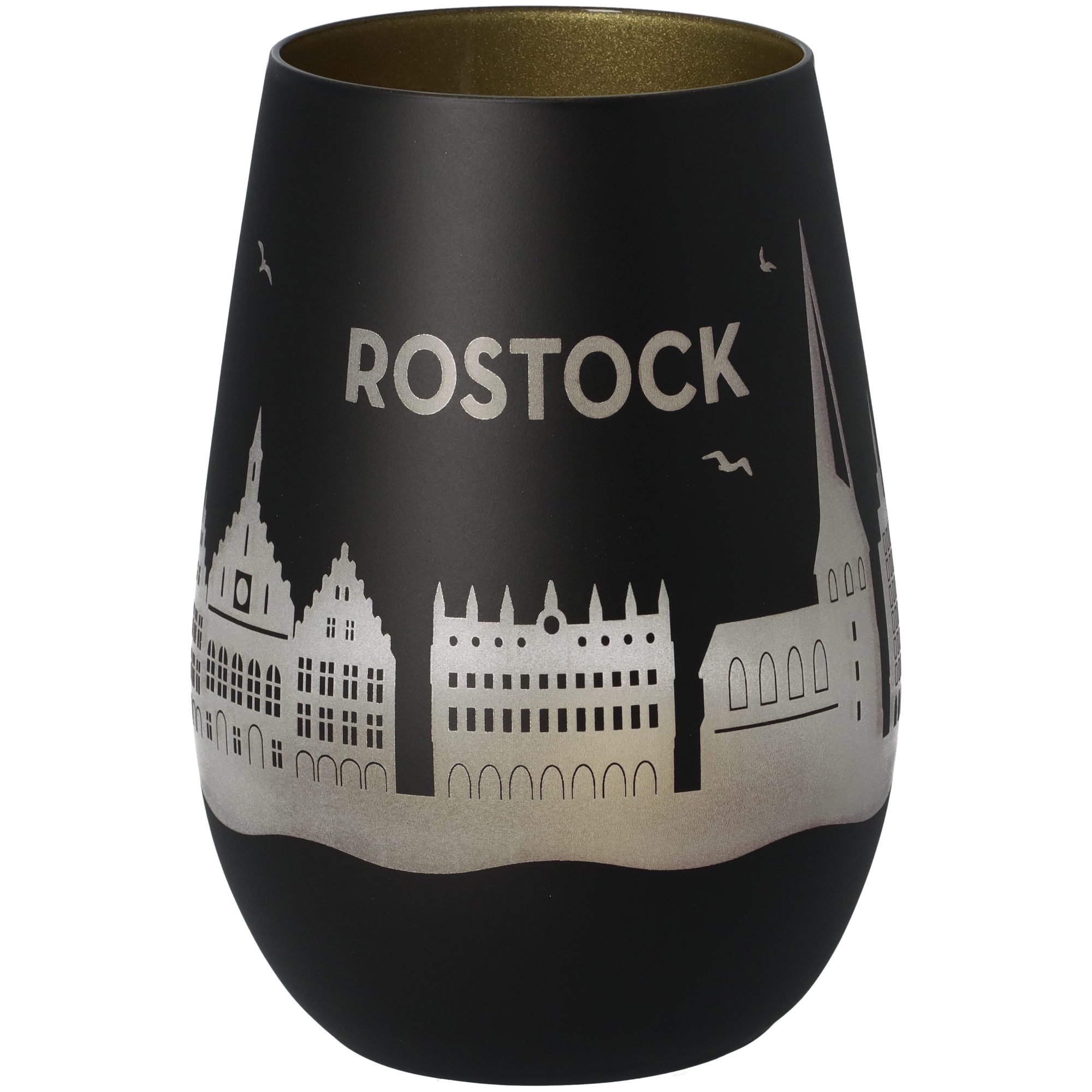 Windlicht Skyline Rostock Schwarz/Gold