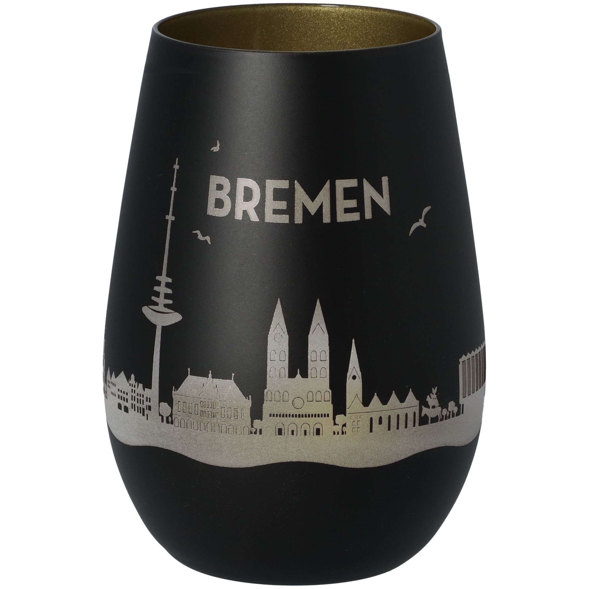 Windlicht Skyline Bremen Schwarz/Gold