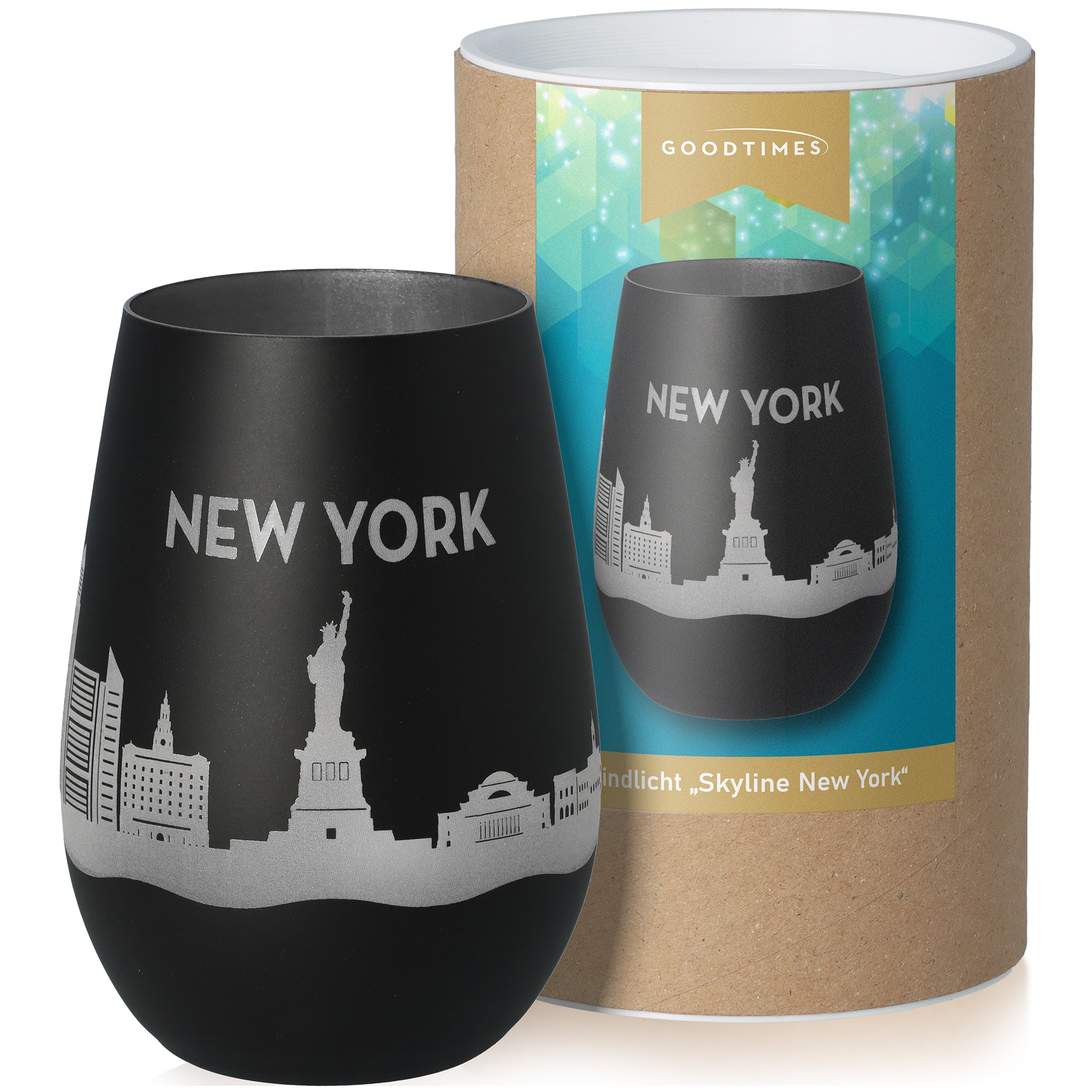 Windlicht Skyline New York Schwarz/Silber