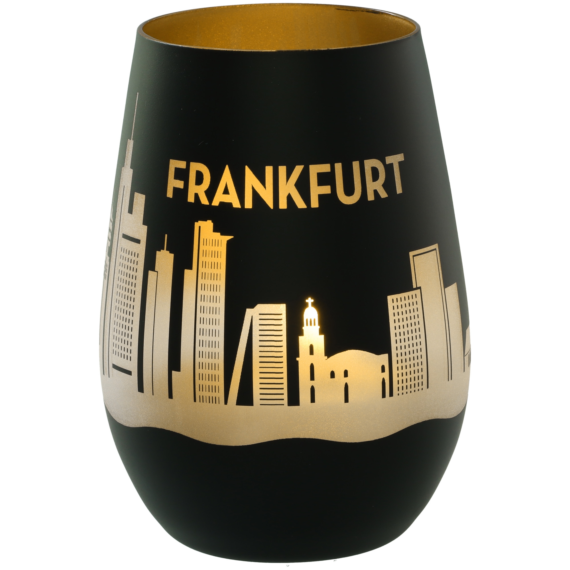 Windlicht Skyline Frankfurt Schwarz/Gold