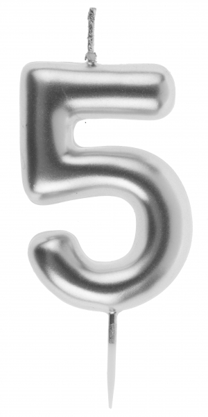 Zahlenkerze "5", Silber