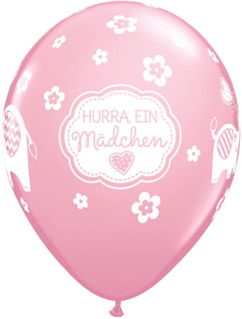 Qualatex Latexballon "Hurra, ein Mädchen" Rosa Ø 30cm