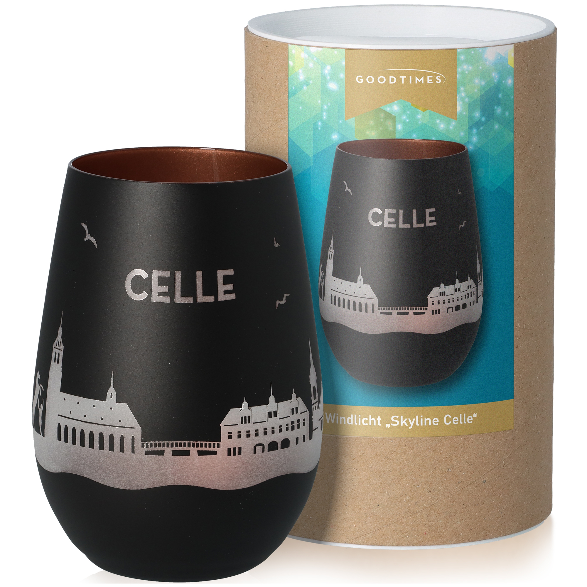 Windlicht Skyline Celle Schwarz/Bronze