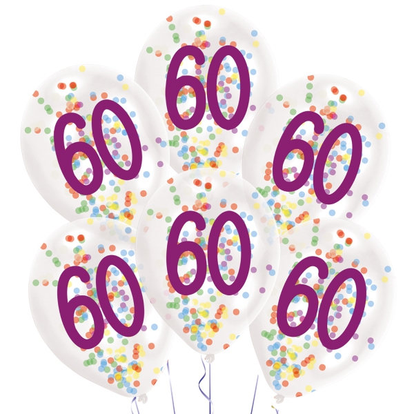 6 Konfettiballons "60", Bunt