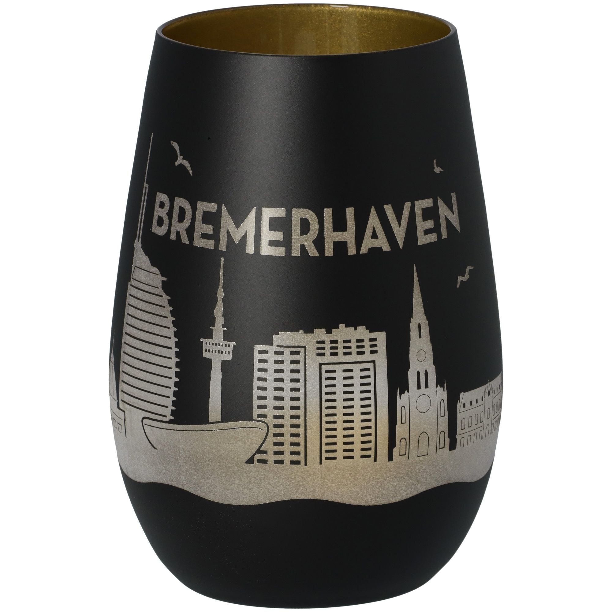 Windlicht Skyline Bremerhaven Schwarz/Gold