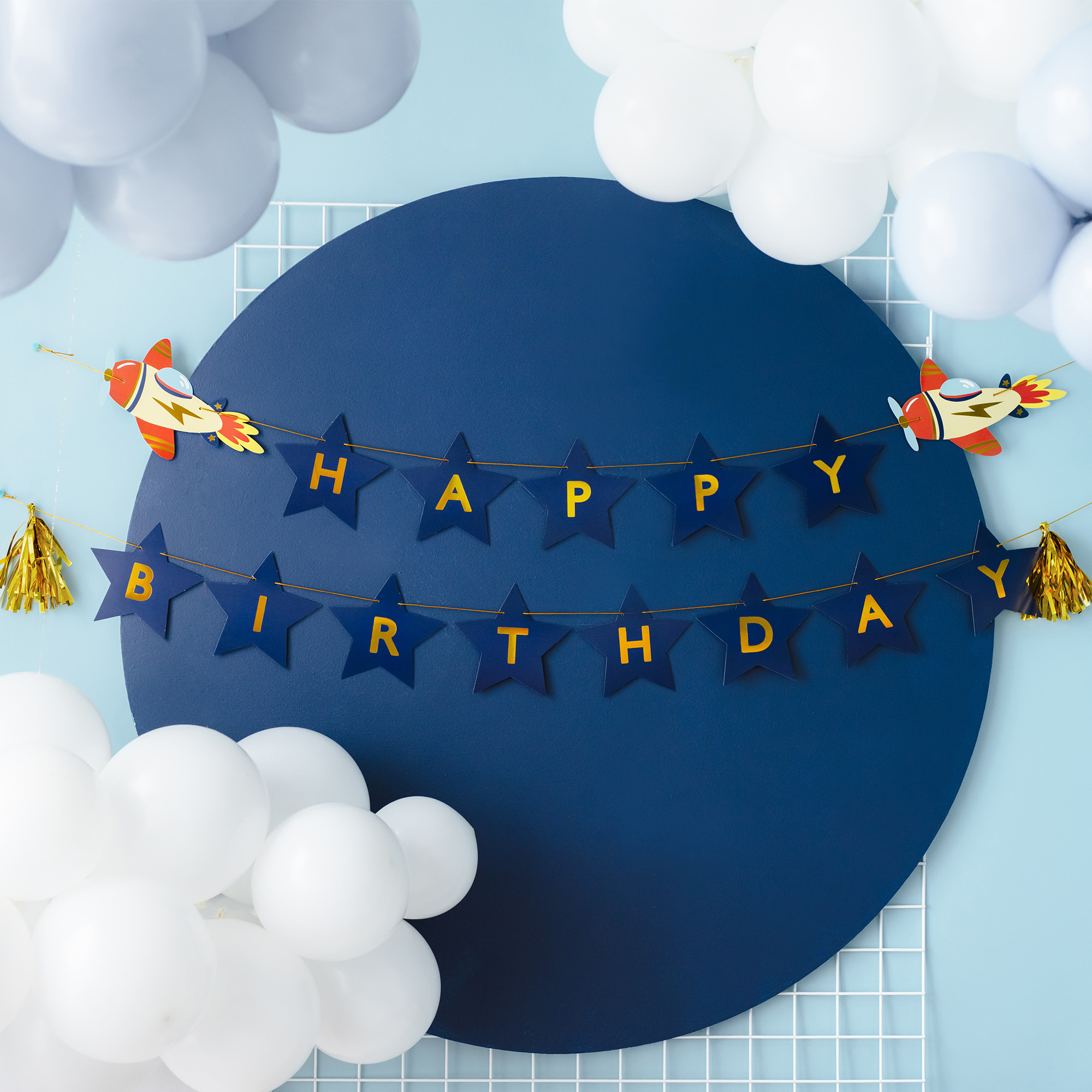 Girlande "Happy Birthday" Flugzeug Banner 2,5m