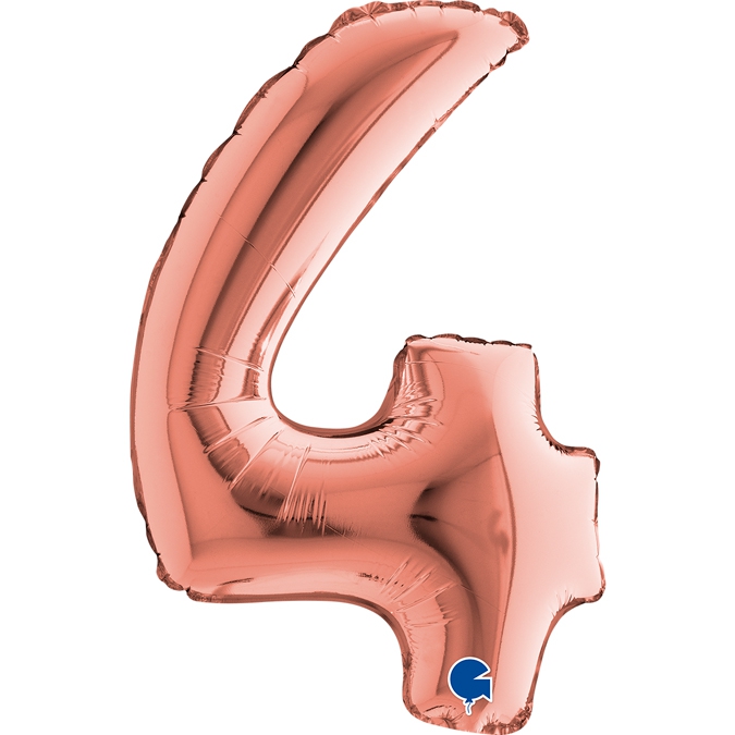 Folienballon Zahl "4" Roségold, zur Luftbefüllung, 35 cm