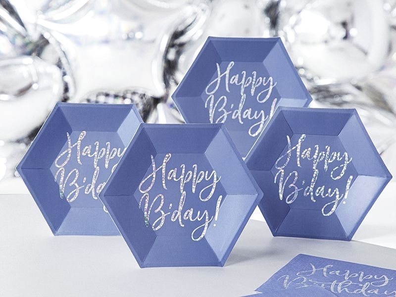 6 Pappteller "Happy Birthday" - Blau/Silber