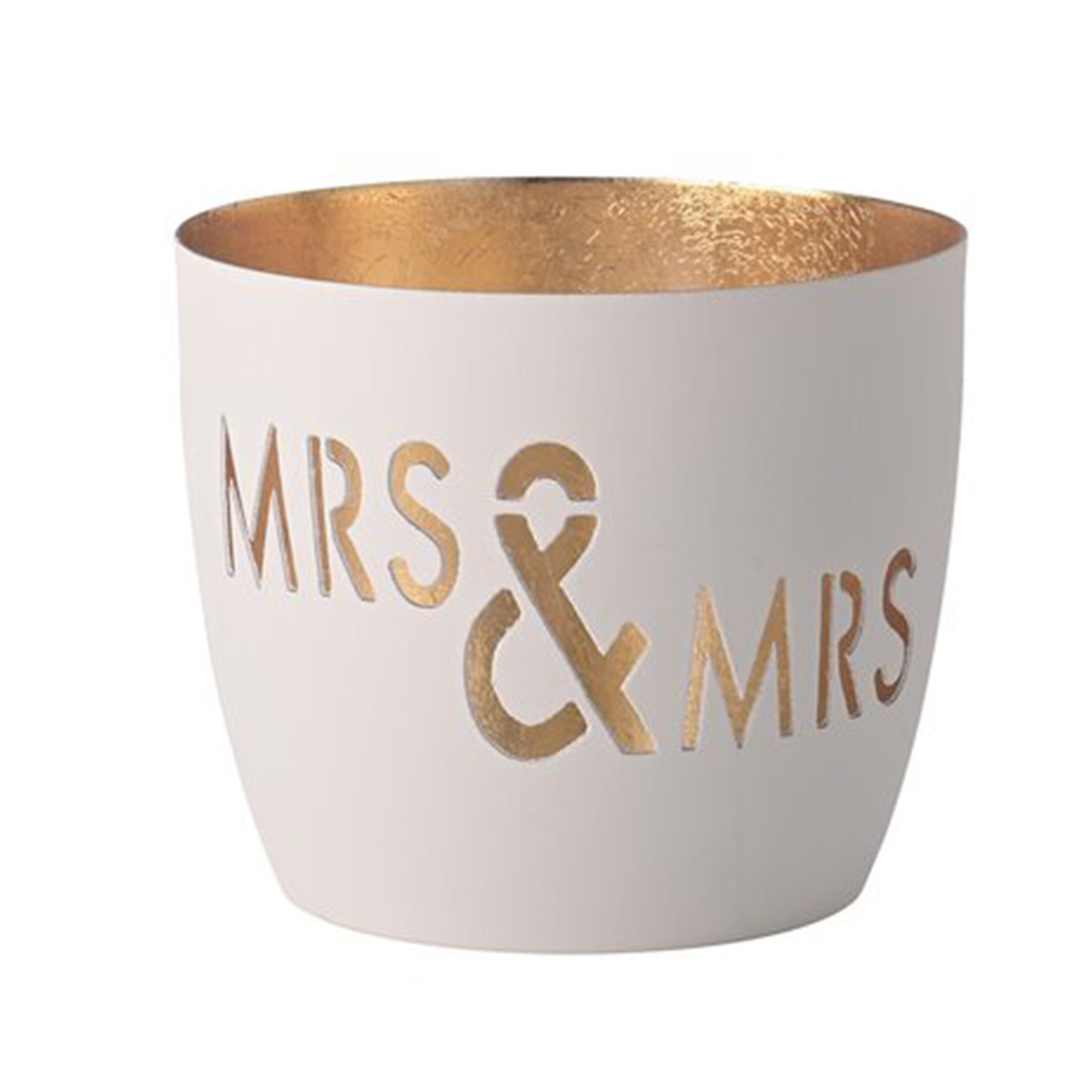 Madras Windlicht "Mrs & Mrs", Weiß/Gold - M