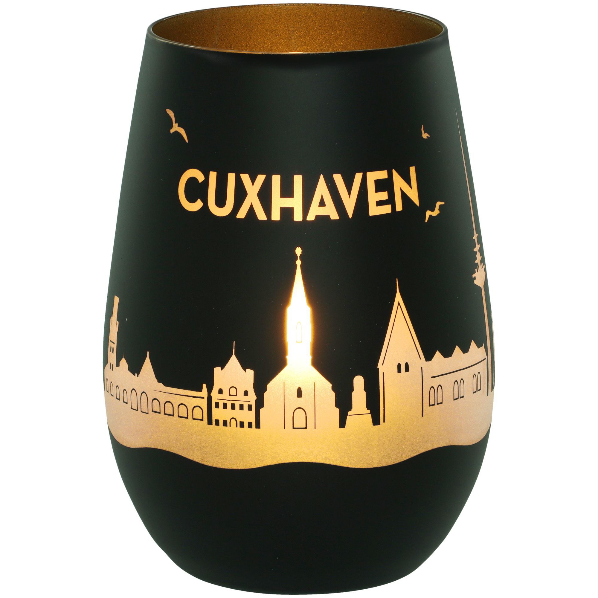 Windlicht Skyline Cuxhaven Schwarz/Gold