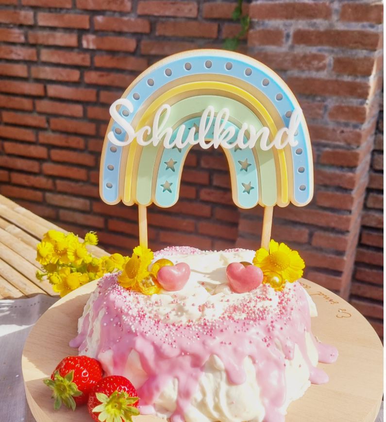 Cake Topper Regenbogen "Schulkind" Stern aus Holz & Acryl